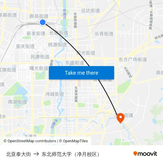 北亚泰大街 to 东北师范大学（净月校区） map