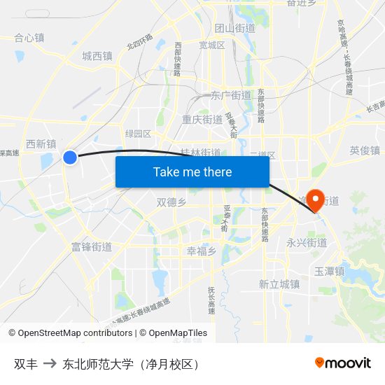 双丰 to 东北师范大学（净月校区） map