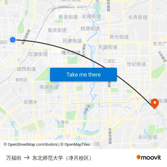 万福街 to 东北师范大学（净月校区） map