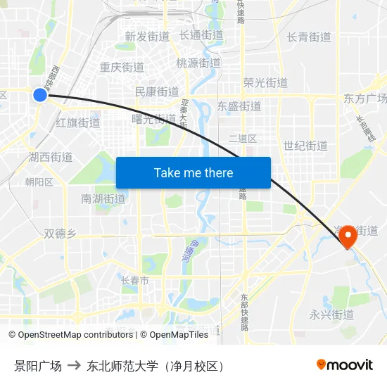 景阳广场 to 东北师范大学（净月校区） map