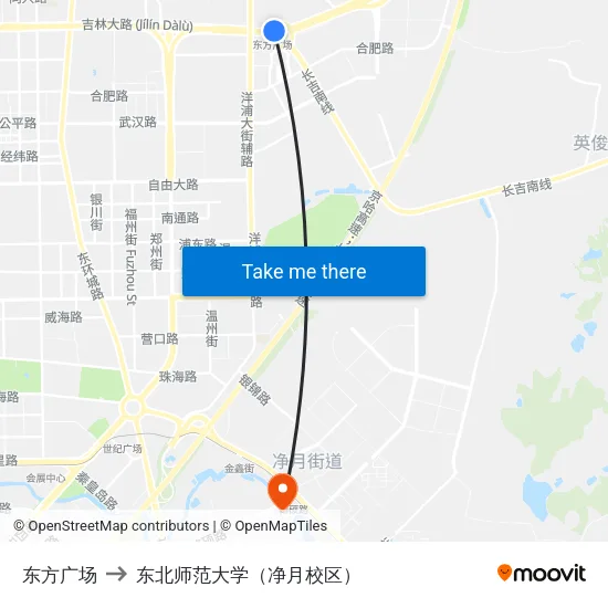 东方广场 to 东北师范大学（净月校区） map