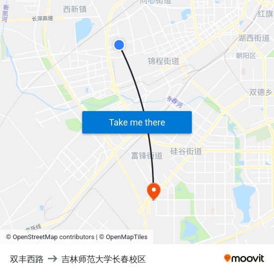 双丰西路 to 吉林师范大学长春校区 map