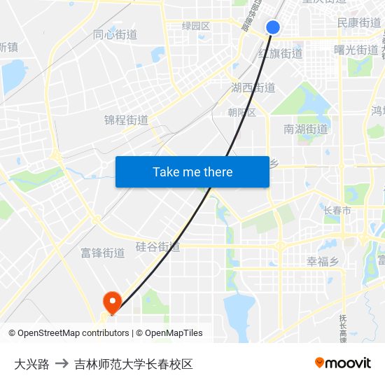 大兴路 to 吉林师范大学长春校区 map