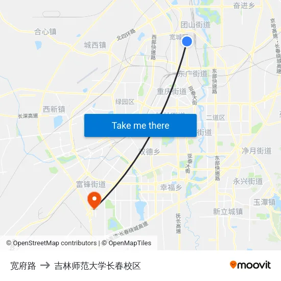宽府路 to 吉林师范大学长春校区 map