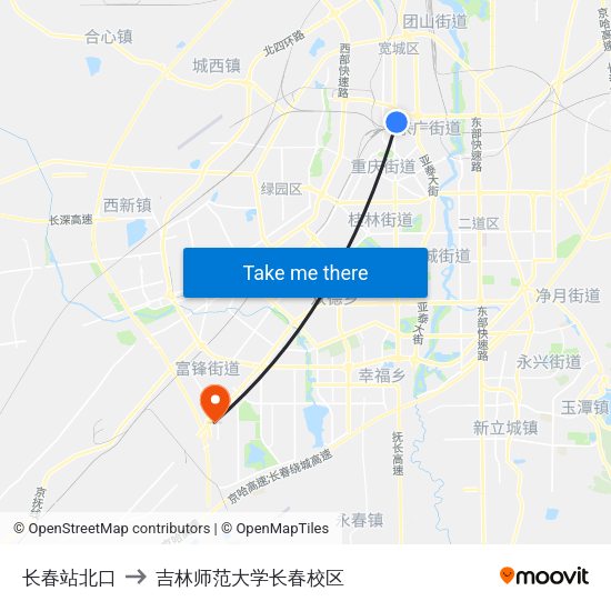 长春站北口 to 吉林师范大学长春校区 map