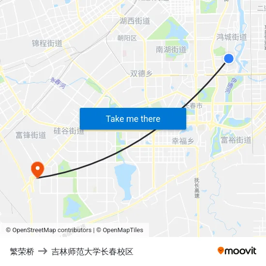繁荣桥 to 吉林师范大学长春校区 map
