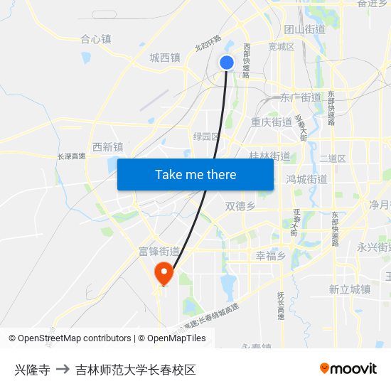 兴隆寺 to 吉林师范大学长春校区 map