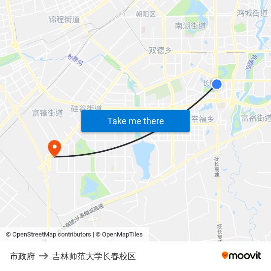 市政府 to 吉林师范大学长春校区 map