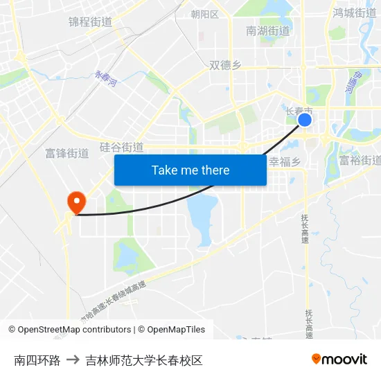 南四环路 to 吉林师范大学长春校区 map