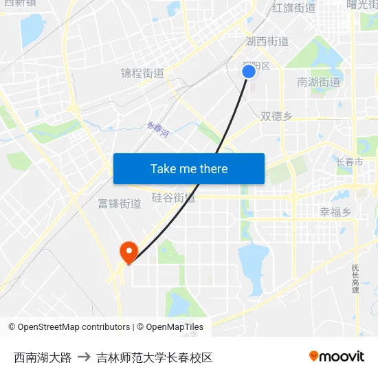 西南湖大路 to 吉林师范大学长春校区 map