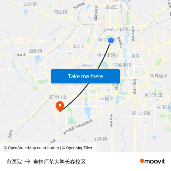 市医院 to 吉林师范大学长春校区 map