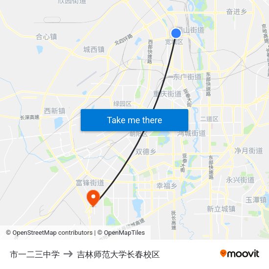 市一二三中学 to 吉林师范大学长春校区 map
