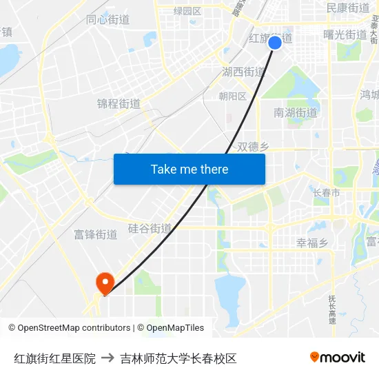 红旗街红星医院 to 吉林师范大学长春校区 map