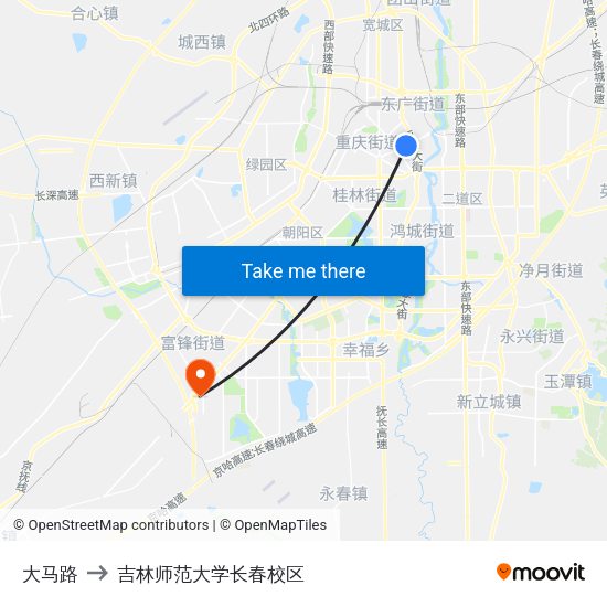 大马路 to 吉林师范大学长春校区 map