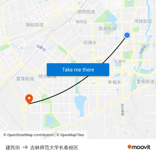 建民街 to 吉林师范大学长春校区 map