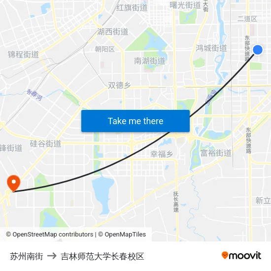 苏州南街 to 吉林师范大学长春校区 map
