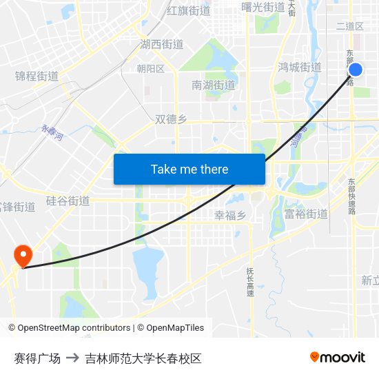 赛得广场 to 吉林师范大学长春校区 map