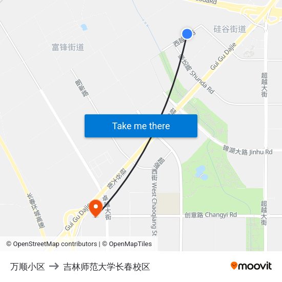 万顺小区 to 吉林师范大学长春校区 map