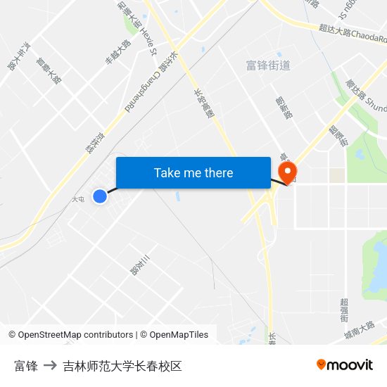 富锋 to 吉林师范大学长春校区 map