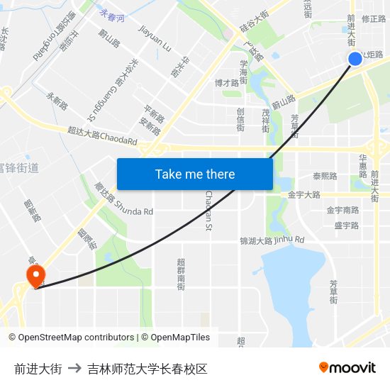 前进大街 to 吉林师范大学长春校区 map