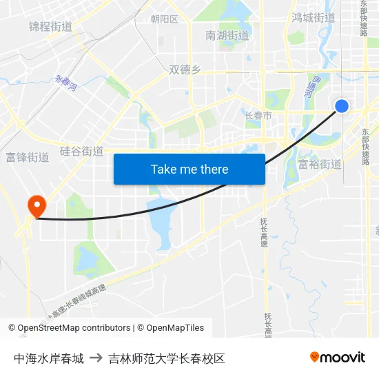 中海水岸春城 to 吉林师范大学长春校区 map