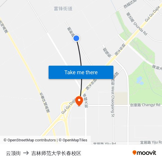 云顶街 to 吉林师范大学长春校区 map