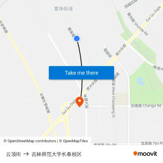 云顶街 to 吉林师范大学长春校区 map