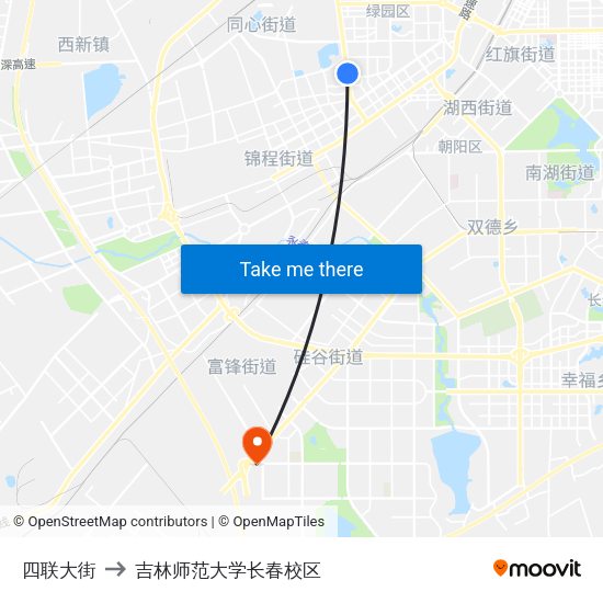 四联大街 to 吉林师范大学长春校区 map