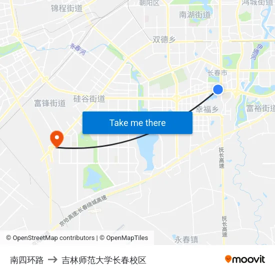 南四环路 to 吉林师范大学长春校区 map