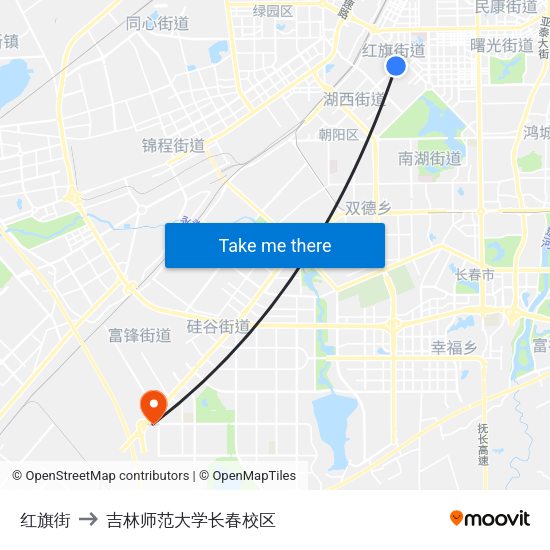 红旗街 to 吉林师范大学长春校区 map