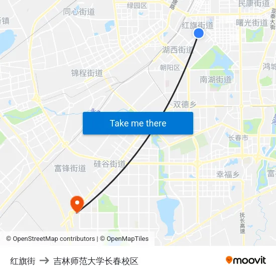 红旗街 to 吉林师范大学长春校区 map