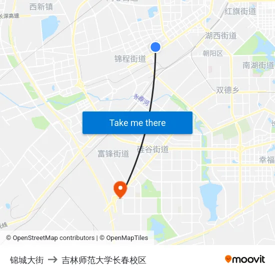 锦城大街 to 吉林师范大学长春校区 map