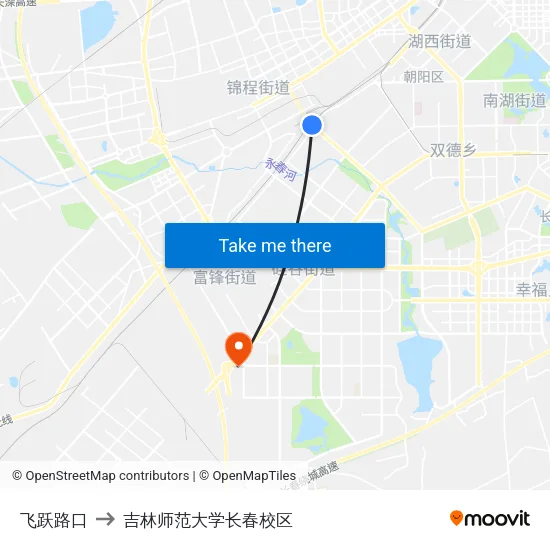 飞跃路口 to 吉林师范大学长春校区 map