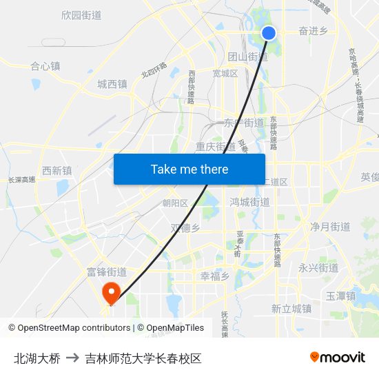 北湖大桥 to 吉林师范大学长春校区 map