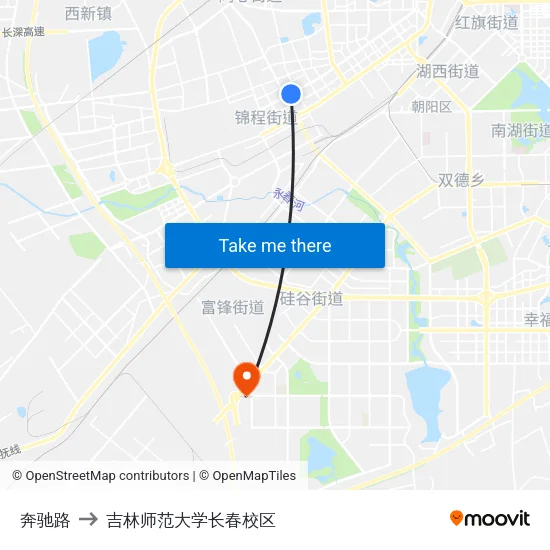 奔驰路 to 吉林师范大学长春校区 map