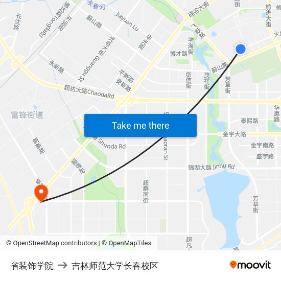 省装饰学院 to 吉林师范大学长春校区 map