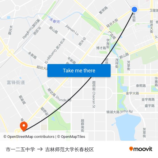 市一二五中学 to 吉林师范大学长春校区 map