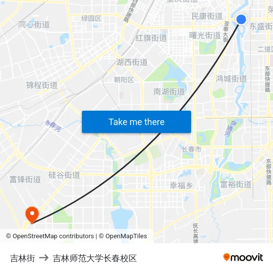 吉林街 to 吉林师范大学长春校区 map