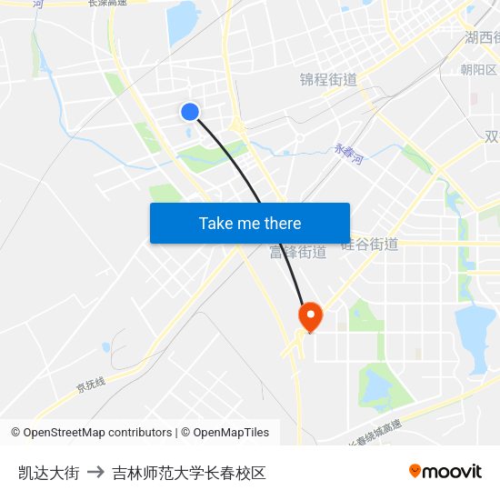 凯达大街 to 吉林师范大学长春校区 map