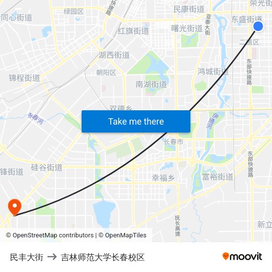 民丰大街 to 吉林师范大学长春校区 map