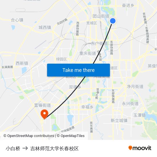 小白桥 to 吉林师范大学长春校区 map