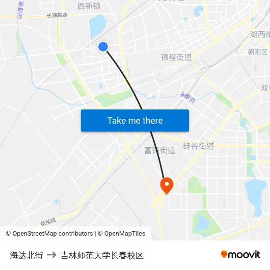 海达北街 to 吉林师范大学长春校区 map