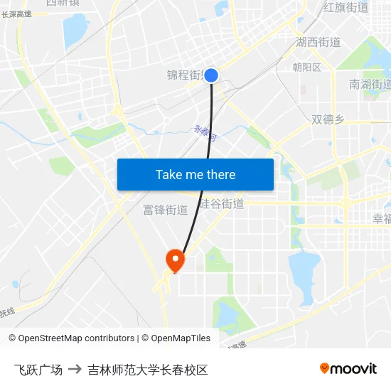 飞跃广场 to 吉林师范大学长春校区 map