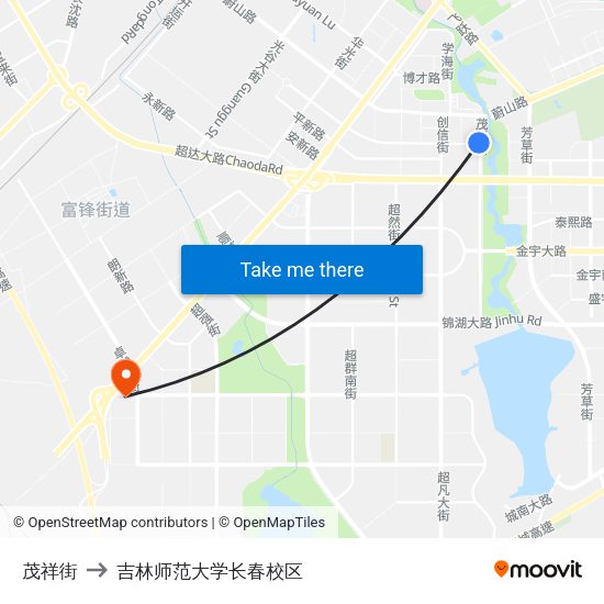 茂祥街 to 吉林师范大学长春校区 map