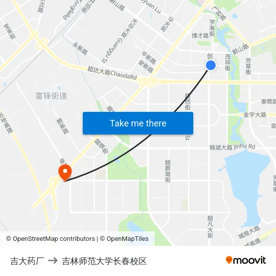吉大药厂 to 吉林师范大学长春校区 map