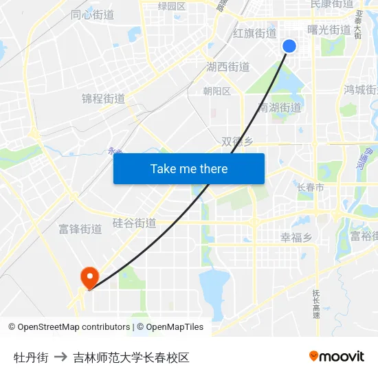 牡丹街 to 吉林师范大学长春校区 map