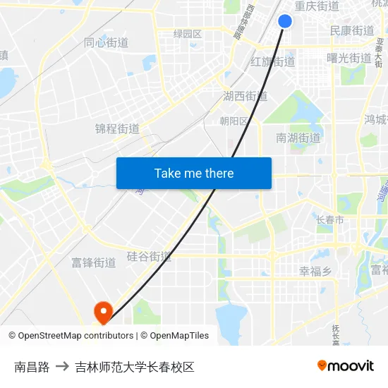 南昌路 to 吉林师范大学长春校区 map