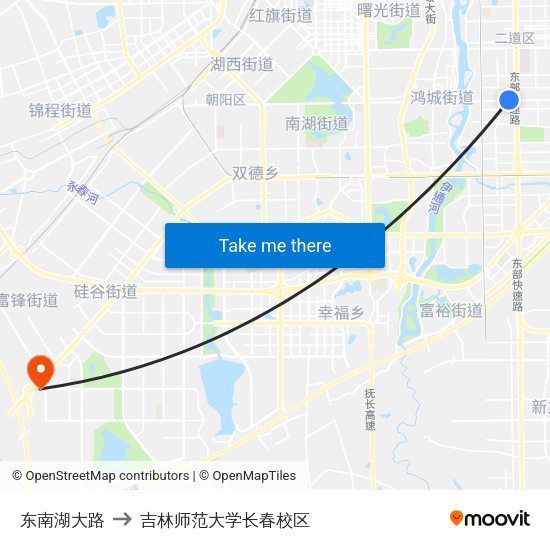 东南湖大路 to 吉林师范大学长春校区 map