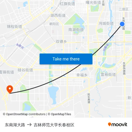 东南湖大路 to 吉林师范大学长春校区 map