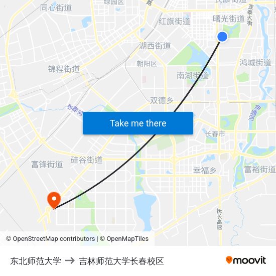东北师范大学 to 吉林师范大学长春校区 map
